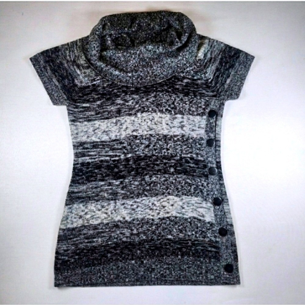 Extra Touch Space Dye Striped Cowl Neck Tunic Sweater Button Detail Plus Size 3X